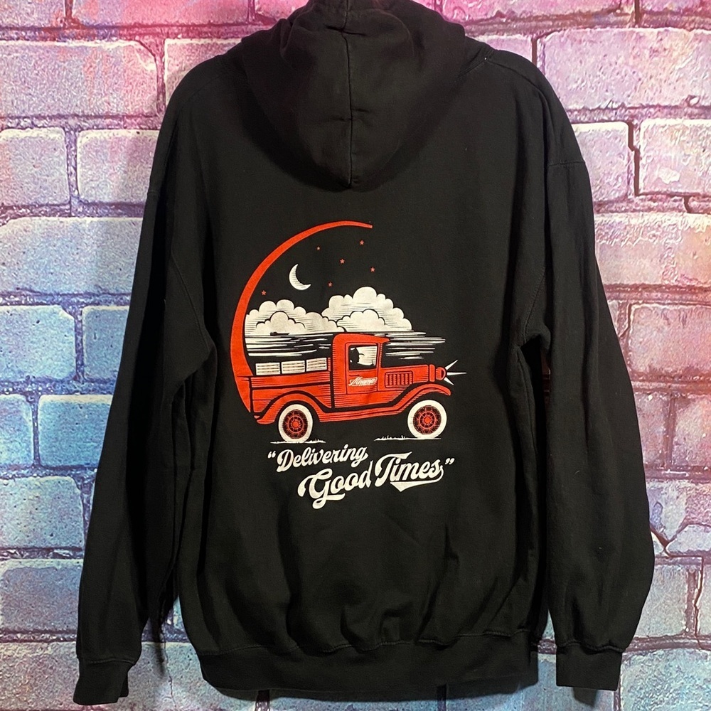 Just Hoods XL Black Graphic Hoodie Delivering Good Times Pullover Sweatshirt - Picture 6 of 15